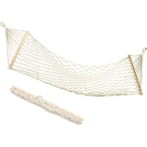 Chaise longue de camping en plein air, hamac tissé de 200 x 80 cm, ultra respirant, anti-balancement, idéal pour intérieur/extérieur, jardin, camping, plage, capacité maximale de charge de 200 kg (1/5)