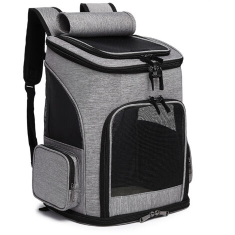 Sac à dos extensible pour chat et petit chien avec laisse de sécurité intégrée et 2 coussinets pour animaux, gris (1/5)