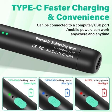 Kit Fer à Souder Avec Batterie USB, 3 Températures Réglables