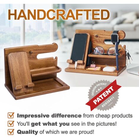 Cadeau pour Homme Noel - Station d'accueil de Téléphone en Bois - Organisateur de Bureau - Cadeaux Anniversaire pour Pères, Cadeau Saint Valentin Homme pour Lui, Cadeau Homme Noel, Fete des Peres