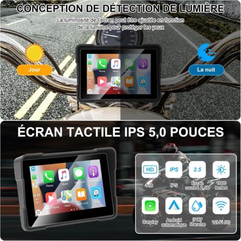 Écran Moto CarPlay & Android Auto étanche – Tactile, GPS, Commande Vocale, Support Personnalisé Inclus