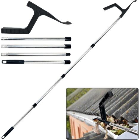 Nettoyeur de gouttière télescopique 172 cm – Acier inoxydable et plastique de haute qualité – Design incliné pour accès facile – Outil de nettoyage efficace
