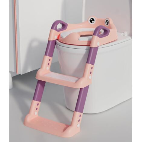 Reducteur Toilette Enfant, Réducteur WC avec Marches, Rehausseur Toilette Enfant avec PU-Coussin, Hauteur Réglable et Pliable, Antidérapante Adaptateur Toilette Enfant.