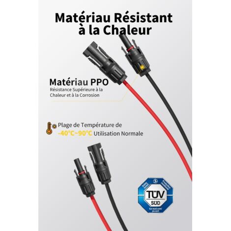 Câble Panneau Solaire Câble Solaire 4m 6mm² Avec Connecteurs - Extension Panneau Photovoltaïque IP67 Connecteur Solaire IP67