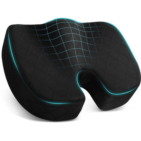 Coussin Orthopédique et Ergonomique - Coussin Coccyx à Mémoire de Forme pour Chaise de Bureau, Voiture, Chaise Roulante, Fauteuil，noir (1/5)