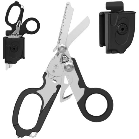 Ciseaux de traumatologie Ciseaux d'urgence avec coupe-sangle et brise-verre Pinces à ciseaux pliables en acier inoxydable, outils de sauvetage pour camping (1/5)