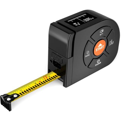 Mètre Ruban Laser 3-en-1, Télémètre Laser 196Ft/60m & Ruban à Mesurer 16Ft/5m, Mètre à Ruban Laser Numérique avec Écran LCD, Unités M/in/Ft/Ft+in (1/5)