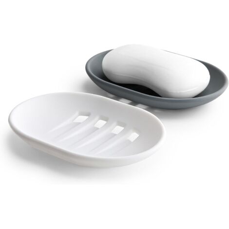 2 Pièces Porte Savon Silicone Avec Évacuation Antidérapant - Boîte à Savon Salle De Bain Cuisine (Blanc Gris)