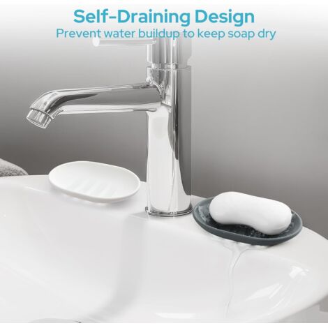 Adhésif Sans Perçage Lot De 3 Porte-savons Silicone - Avec Drainage - - Noir, Blanc, Gris Porte-savon Avec Drainage