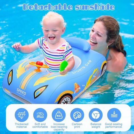 Bouée Bébé Avec Pare-Soleil Amovible – Siège Gonflable Pour 6-36 Mois – Bretelles Réglables, Clochettes – Cadeau Baignade