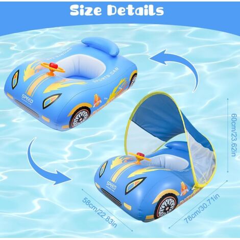Mabecol Bouee Bebe, Bouée Bébé Parasol Bébé Sièg Bouee Enfant de 6 à 26 Mois avec Auvent Amovible, Boue Flotteur Bebe Piscine Swimtrainer Protection Solaire pour Enfants Anneau de Natation (Rose