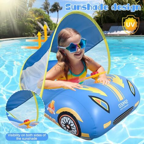 Bouée Bébé Avec Pare-Soleil Amovible – Siège Gonflable Pour 6-36 Mois – Bretelles Réglables, Clochettes – Cadeau Baignade