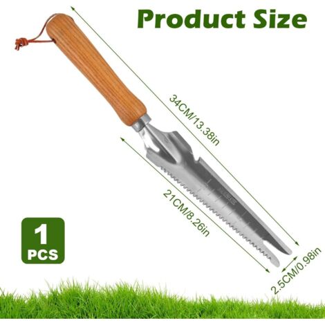 WORKPRO Lot De 2 Désherbeurs Manuels Acier Inox - Couteau L + Fourche V - Poignée Bois Ergonomique - Outil Jardin Anti-Mauvaises Herbes