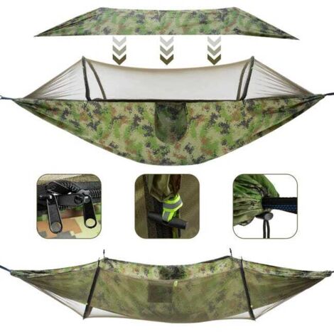 Hamac de camping avec filet – Hamac double et simple avec filet semblable à une maison – Installation et emballage faciles, léger et portable (1/4)