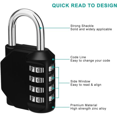 Cadenas à Code 6 Chiffres électronique - IP55 étanche, Goulot Inox 12mm, 10 Codes Stockables, Pour Casier, Gym, école