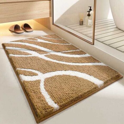 Tapis de salle de bain antidérapant en microfibre 40 x 60 cm, tapis de salle de bain doux et absorbant, beige (1/5)