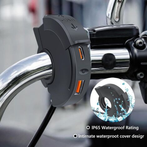Intckwan Chargeur USB Moto 48W QC3.0 + PD3.0 - Prise 12-24V Avec Voltmètre Et Interrupteur IP65