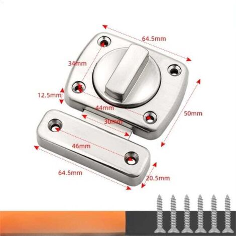 Serrure de Porte Universelle pour Chambre - Sécurité - Modèle vissé (vis incluses) Argenté Longueur 6.45 cm Très grand (1/4)