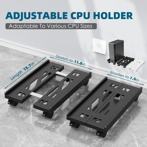 Support CPU PC Réglable Avec 4 Roulettes - Chariot Tour D'Ordinateur Noir Sous Bureau Jusqu'à 60kg