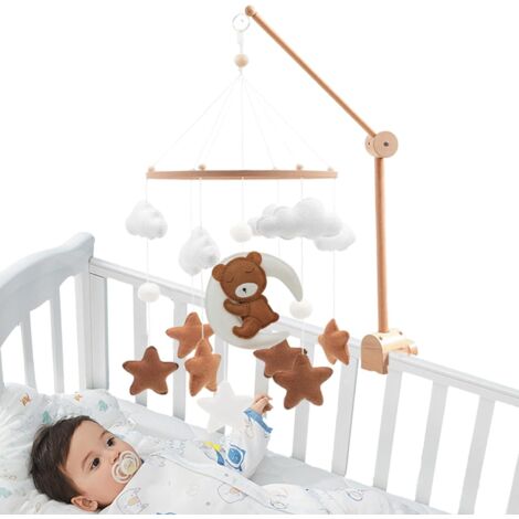 Mobile Pour Bébé Bébé Mobile Lit Bébé En Bois Avec Boule De Fourrure - Musical Et Décoratif - Pour Fille Et Garçon Mobile Lit Bébé Nuage