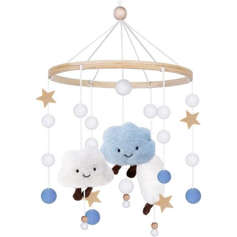 Vegena Carillon Éolien Mobile Pour Bébé Avec Boules En Feutre - Nuages 3D - Mobile En Bois Pour Lit Bébé Garçon Et Fille
