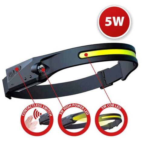 Lampe Frontale Rechargeable 350 Lumens - Détecteur De Mouvement, Faisceau Large 230°, étanche IPX4