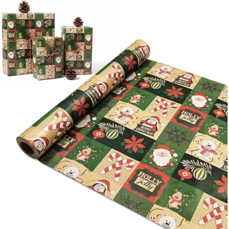 Papier Cadeau Noël - Rouleau 43 Cm X 15 M Motif étoiles - Papier Recyclable Résistant, Pour Emballage Cadeaux Et DIY