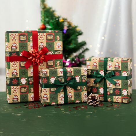 Papier Cadeau Noël - Lot De 6 Rouleaux Recyclables 43 Cm × 300 Cm (Noir, Or, Blanc, Argent) + Rubans & Adhésif Inclus