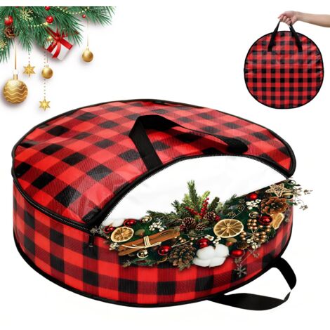 MISNODE Sac de Rangement pour Couronne de Noël, Conteneur de Rangement pour Guirlande de Vacances, Sac à Double Fermeture éclair avec Poignées, étui de Rangement Saisonnier (B2
