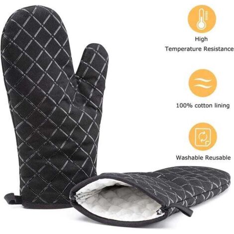 Gants De Four Et Maniques De Cuisine Résistants à La Chaleur 300°C - Set 4 Pièces Antidérapants Noirs