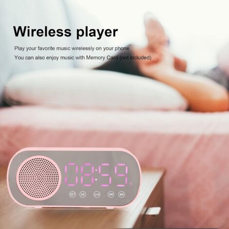 Radio Réveil Rose Bluetooth Avec Haut-Parleur HiFi - Écran LED Miroir, FM, Double Alarme - Idéal Pour Fille Et Ado