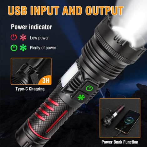 Lampe torche rechargeable à intensité variable LED/5V IPX4 600 brillant 1200 mAh