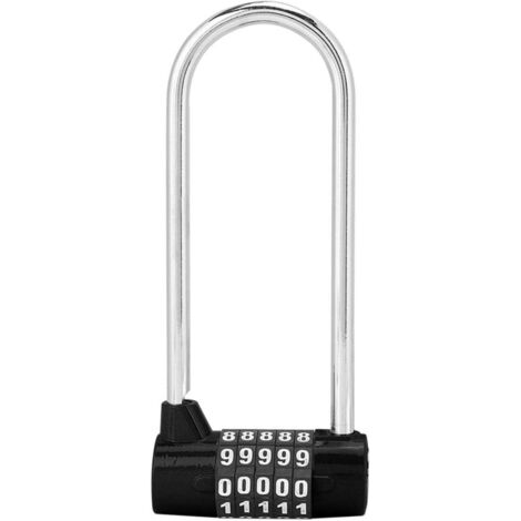 Cadenas en alliage à combinaison à 5 chiffres, serrure à code de sécurité en forme de U, cadenas extra long pour porte d'armoire, serrure combinée réinitialisable, casier de salle de sport, casier d'é