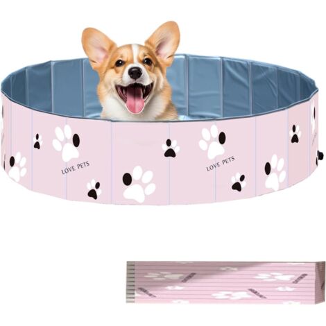 Piscine pour chien - Pliable - 120 x 30 cm - Antidérapante - Avec drain - Piscine extérieure portable pour grands/petits chiens et enfants - Matériau PVC - Légère et stable - Rose