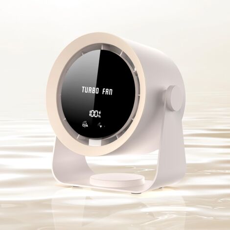Ventilateur de bureau USB rechargeable avec affichage numérique, 5 vitesses ultra-silencieux, inclinable à 90°, suspendable pour chambre, cuisine, camping, bureau, salon (Kaki)