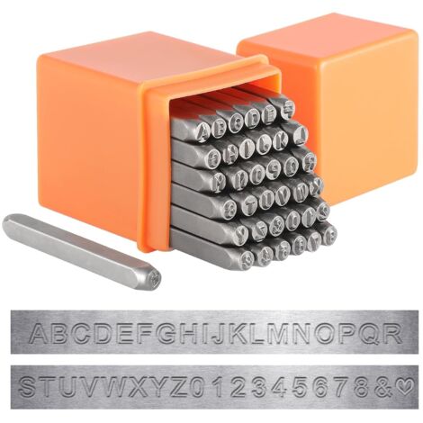 Kit de 37 poinçons en métal 3 mm – 26 lettres A-Z, 10 chiffres 0-9, 2 symboles – Pour estampage sur métal, cuir, bois