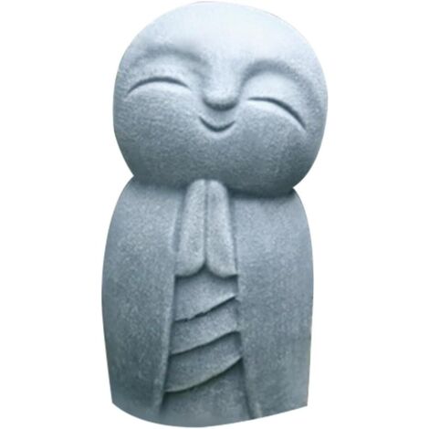 Figurine de moine Jizo japonais Feng Shui debout – Sculpture artisanale en résine – Décoration intérieure/extérieure – Petit modèle gris