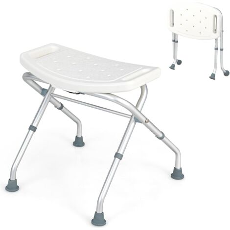 Chaise Douche Réglable Hauteur Tabouret De Douche Réglable En Hauteur 41-53,5 Cm - Aluminium, Charge 150 Kg, Antidérapant, Blanc