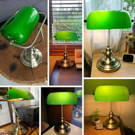Mini Lampe De Bureau En Verre Pour Banquier Avec Pied Bronze G9 Lampe