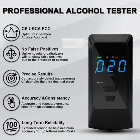 Funmo Alcootest Ethylotest Electronique, éthylomètre Professionnel avec 14 Embouts Funmo Alcootest Ethylotest Electronique, éthylomètre Professionnel avec 14 Embouts