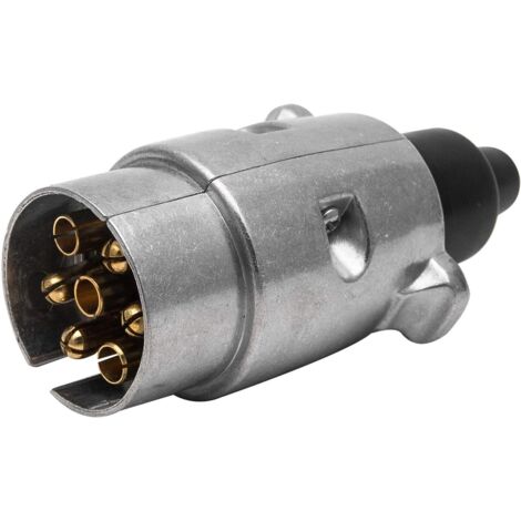 Prise de remorque 7 broches Adaptateur de prise électrique de remorque étanche pour remorque robuste à 7 broches Boîtier en aluminium standard européen Entrée 12 V Argent