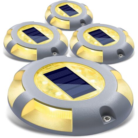 Solaire Pont Lumières Allée Dock Lumière LED Marqueurs De Route Imperméables Extérieurs À Énergie Solaire Pour Étape Trottoir Escalier Jardin Chemin Au Sol Patio Yard 4 Pack (Jaune)