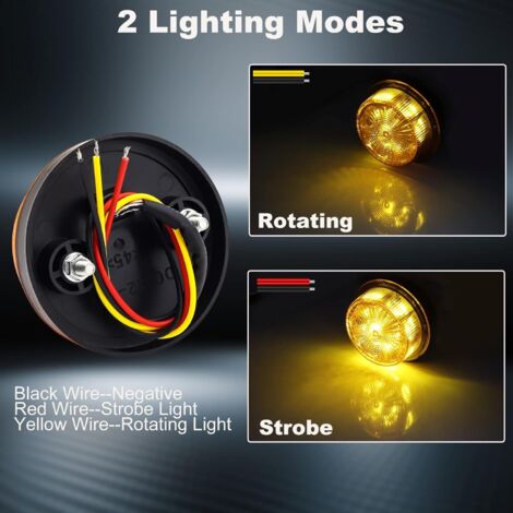 Biqing 2PCS Gyrophare LED 12V-24V, Rond Stroboscopique Signalement d'avertissement Lumières 2 Modes de Flash Strobe Beacon Light Pour Voiture Véhicule Camion Remorque Van (Jaune, 2