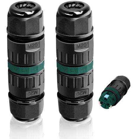 Lot de 2 Connecteurs Étanche IP68, 2 Voies Boite de Derivation Etanche Boite Etanche Electrique Exterieur Raccord Électrique Étanches Connecteur de Gaine Externe pour Câble Ø 9 à 12 mm,M20-2P(9-12mm)