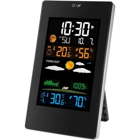 Station météo sans Fil, Thermomètre Hygromètre Baromètre Intérieur Extérieur, Horloge Numérique Réveil avec capteur extérieur Affichage Heure Date Jour Phase de Lune-Nazalus