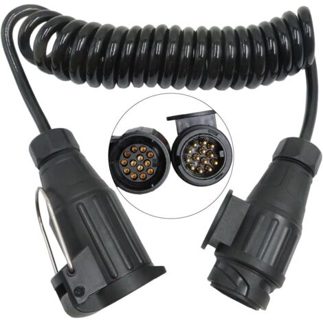 Rallonge remorque 13 broches 3m – Câble spirale flexible 12V – Prise mâle/femelle pour feux remorque – Installation rapide