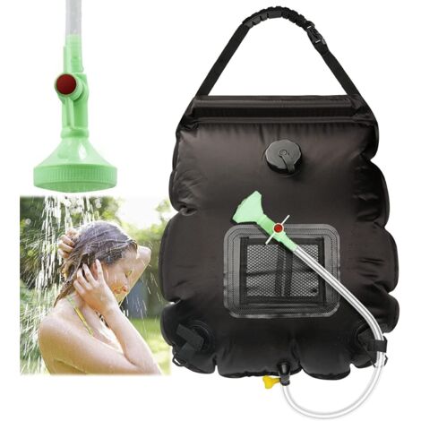 Douche de camping solaire 20 L – Affichage température – Pliable et portable – Chauffe l'eau jusqu'à 40°C en 3h – Tuyau et pommeau inclus