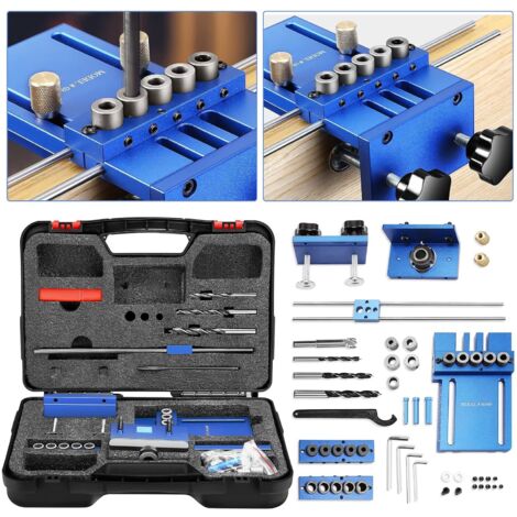 Kit de Gabarit de Positionnement 6/8/10mm 3-In-1, 5 Trous Localisateur D'outils de Menuiserie 3 Façons D'assembler avec Perforateur de Guide de Perçage Réglable