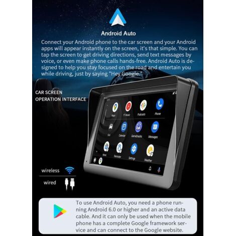 CarPlay Voiture Sans Fil 7 Pouces - Android Auto, Bluetooth, GPS, Mirrorlink - Drive Buddy Portable