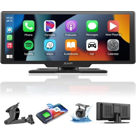 Écran Carplay sans fil 10,26" HD – Autoradio portable avec Android Auto, caméra de recul, navigation GPS, contrôle vocal – Installation rapide